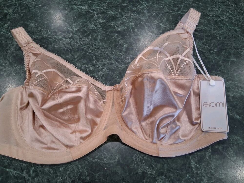 Elomi beige Cate Full Figure Underwire Lace Bra, US 34DDD new with tags 34F NWT